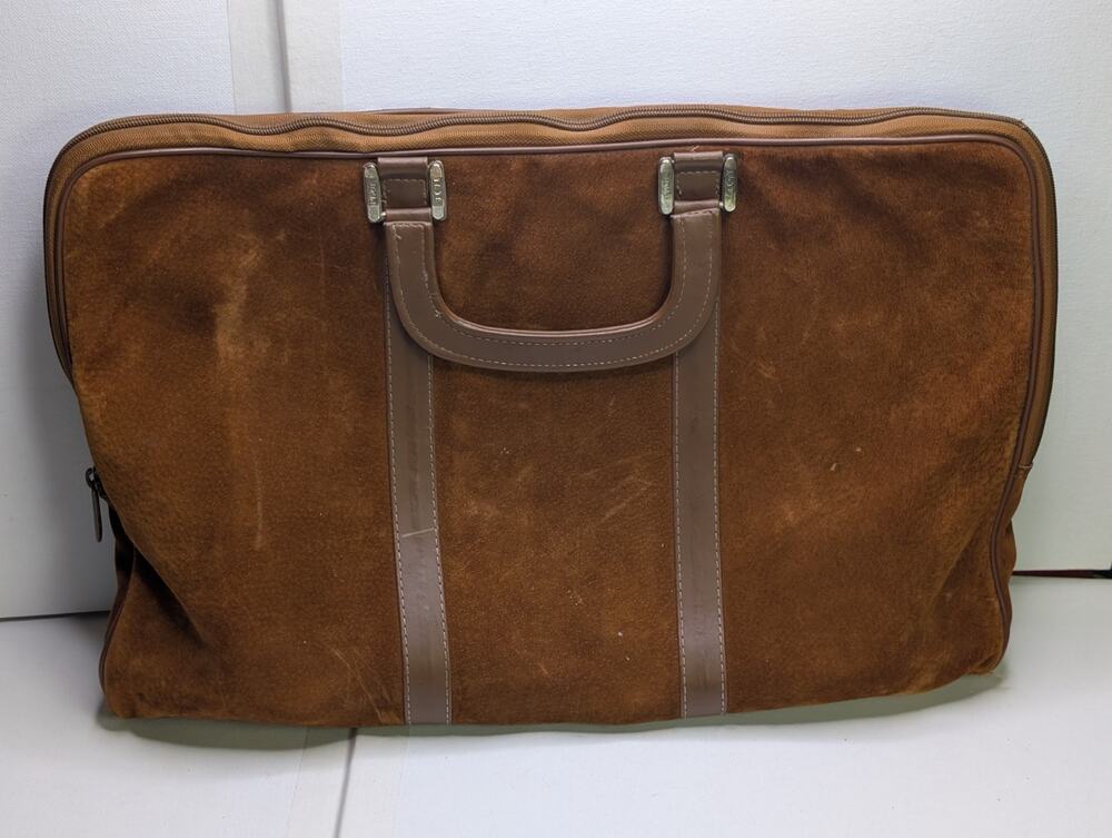 Brown Suede-Like Briefcase Document BagPaisley Lining 17"